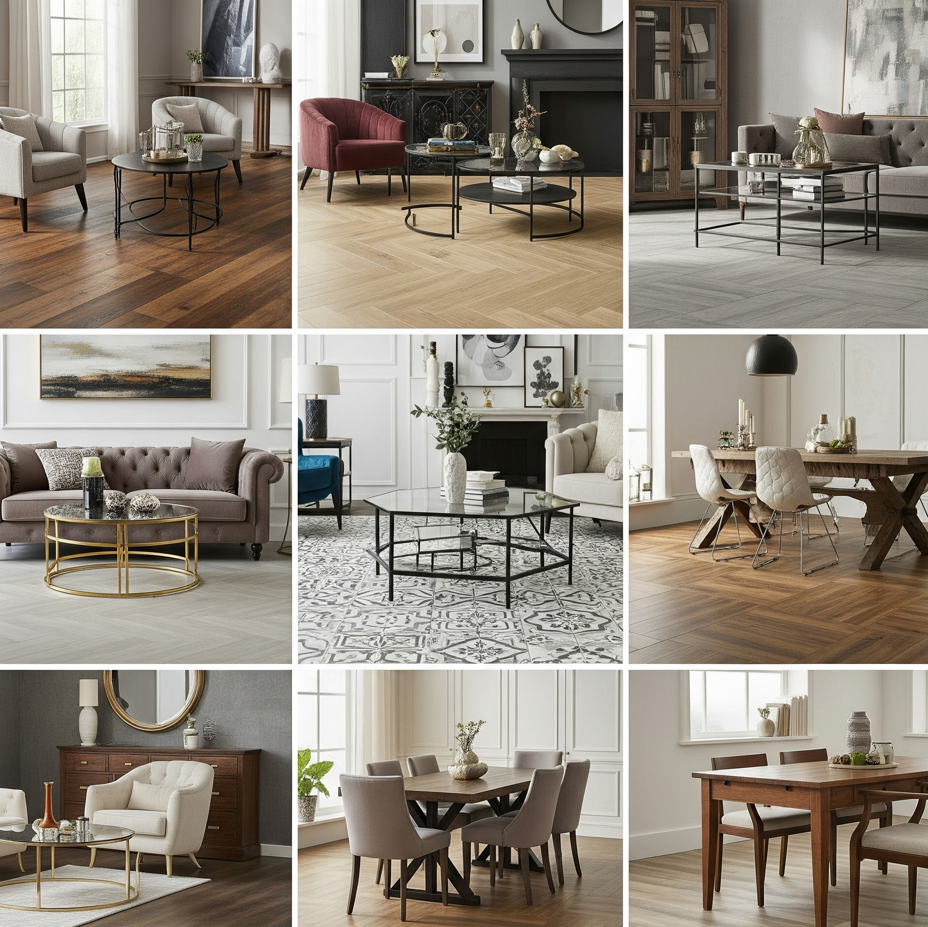 A catalog of different flooring and furnishing images